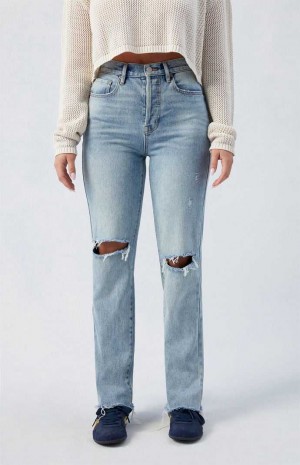 Pantalones PacSun Medium Indigo Ripped Dad Mujer Indigo | FCYQO1645