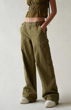 Pantalones PacSun Olive Low Rise Cargo Puddle Mujer Verde Oliva | LYXTZ6785