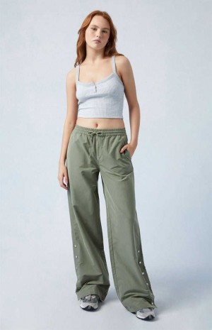 Pantalones PacSun Olive Tearaway Low Rise Anchos Leg Cargo Mujer Verde Oliva | GKOED4918