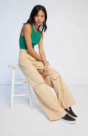 Pantalones PacSun Tan High Waisted Cargo Mujer Marrones | FTYMK7584