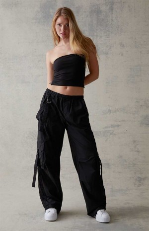 Pantalones PacSun Tiras Cargo Mujer Negras | MKQHF9365