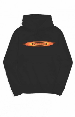 Sudadera con Capucha PacSun Black Flames Logo Hombre Negras | QXKAF5608