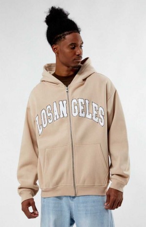 Sudadera con Capucha PacSun Los Angeles Chenille Full Zip Hombre Marrones | IWXGK9561