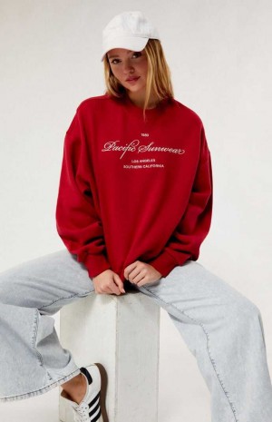 Sudaderas PacSun 1980 Pacific Sunwear Crew Neck Mujer Rojas | ITLCW2514