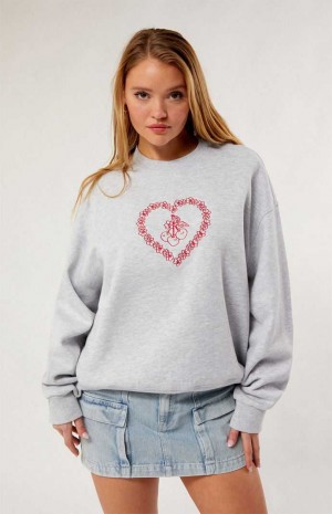 Sudaderas PacSun Luv & Cherries Crew Neck Mujer Gris | PXTJL5796