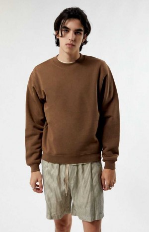 Sudaderas PacSun Solid Crew Neck Hombre Marrones | PZCEW6903