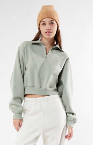 Sudaderas PacSun Switzerland Half Zip Cropped Mujer Verde Oliva | TXQHL4951