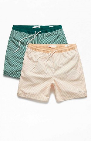 Suéteres PacSun 2 Pack A Rayas 6.5" Swim Trunks Hombre Amarillo Verde | WTMQX6519