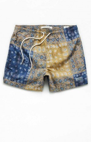 Suéteres PacSun Bandana Block 4.5" Swim Trunks Hombre Azules Doradas | PBDFY2461