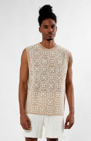 Suéteres PacSun Crochet Hombre Marrones Blancas | EYVKU1078