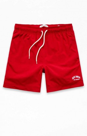 Suéteres PacSun Red Nylon Collegiate 6.5" Swim Trunks Hombre Rojas | XJCEN1784