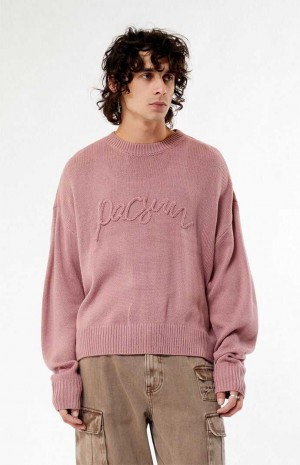 Suéteres PacSun Script Applique Crew Neck Hombre Rosas | EYGBO1602