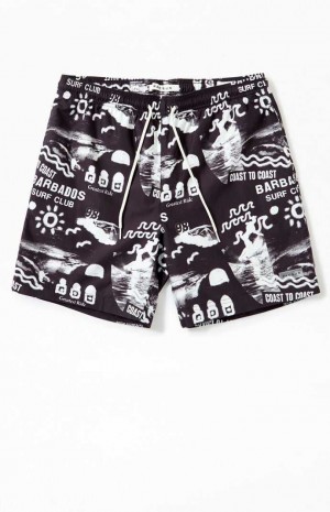 Suéteres PacSun Surf Club Print 6.5" Swim Trunks Hombre Negras | FOXRV8572