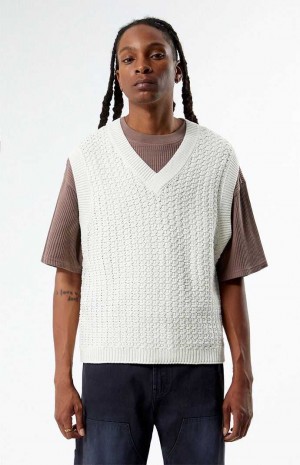 Suéteres PacSun White Crochet Knit Hombre Creme | VUTMP6954