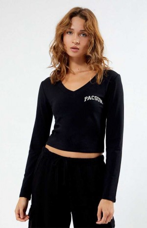 Tops PacSun Long Sleeve V-Neck Mujer Negras | WJVRO2870