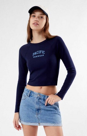 Tops PacSun Pacific Sunwear Arch Long Sleeve Mujer Azul Marino | ASDPH5783