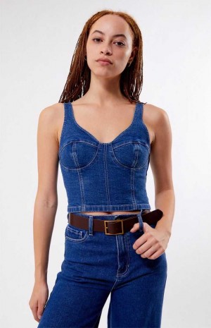 Tops PacSun Posey Denim Corset Mujer Indigo | UHNGM7821