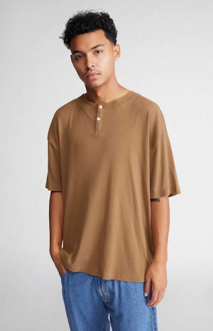 T-shirt PacSun Acanalado Boxy Henley Hombre Marrones | SBEJV9763