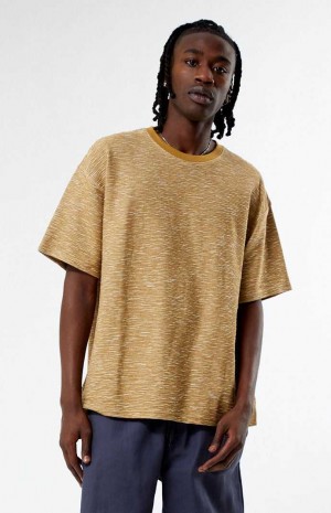 T-shirt PacSun Brown & Tan Slub Stripe Oversized Hombre Marrones Marrones | TXIOR8203