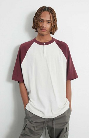 T-shirt PacSun Burgundy Raglan Boxy Henley Hombre Burdeos | DWPJC2159