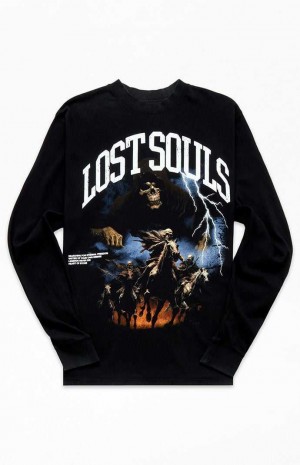 T-shirt PacSun Lost Souls Oversized Long Sleeve Hombre Negras | RNOBF7208