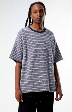 T-shirt PacSun Oversized Terry A Rayas Hombre Azul Marino | XNDTM7164