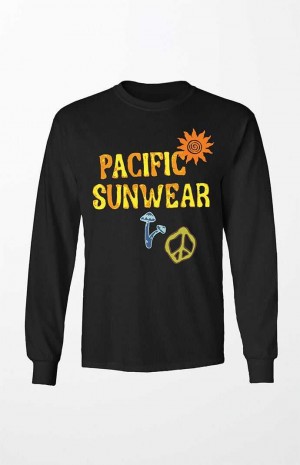 T-shirt PacSun Pacific Sunwear Mushrooms Long Sleeve Hombre Negras | ZOUJP3765