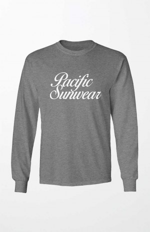 T-shirt PacSun Pacific Sunwear Script Long Sleeve Hombre Gris | FVWXC6409