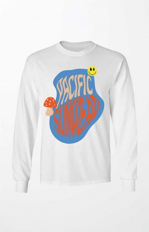 T-shirt PacSun Pacific Sunwear Smiley Shrooms Long Sleeve Hombre Blancas | YXZJG9204