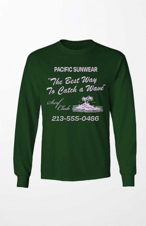 T-shirt PacSun Pacific Sunwear Surf Club Long Sleeve Hombre FOREST GRN | QSHJW9601