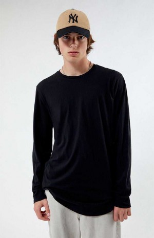 T-shirt PacSun Scallop Long Sleeve Hombre Negras | BVYXU1073