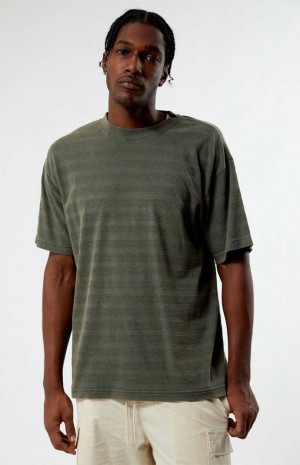 T-shirt PacSun Stripe Textured Hombre Verde Oliva | PCBJH5407