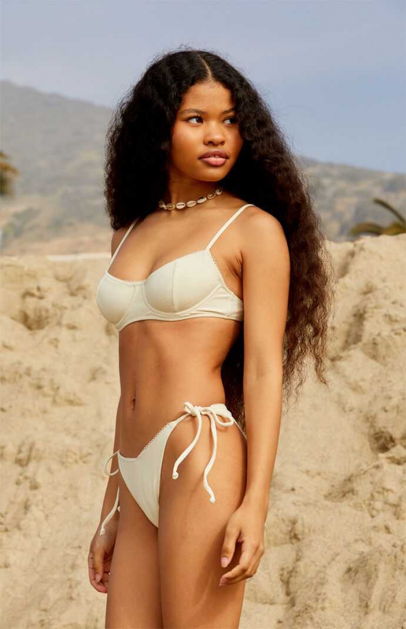 Bañadores PacSun Eco Ivory Rochelle Picot V Tie Side Bikini Mujer Blancas | TNSIX3027