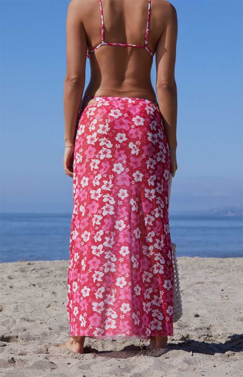 Bañadores PacSun Pink Floral Destination Mesh Midi Skirt Mujer ALLOVER PRINT | GEBVD0276