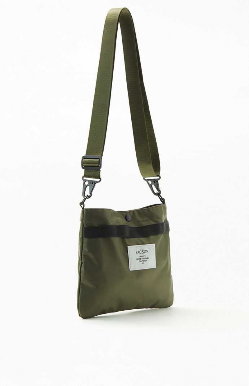 Bolsa Cruzada PacSun Utility Hombre Verde Oliva | ZKTQI0735