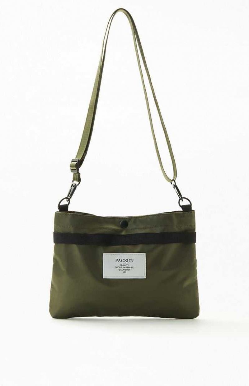 Bolsa Cruzada PacSun Utility Hombre Verde Oliva | ZKTQI0735