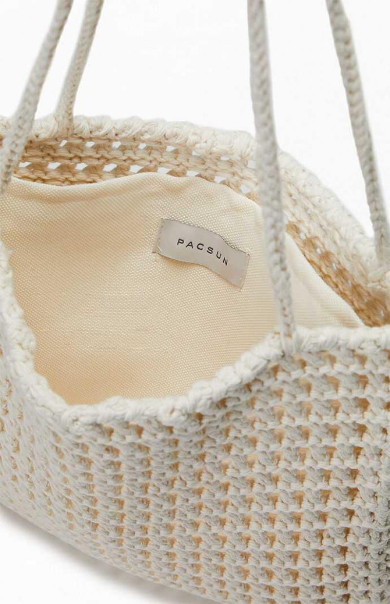 Bolsa PacSun Crochet Shoulder Mujer Creme | KUISG1853