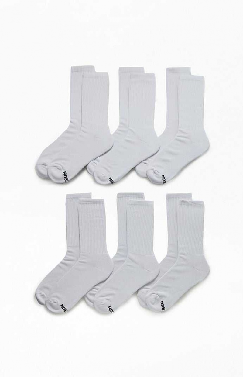 Calcetines PacSun 6 Pack Basic Crew Hombre Blancas | VEGZJ9702