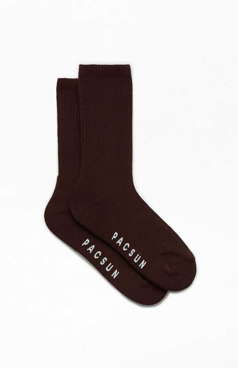 Calcetines PacSun Eco Brown Basic Crew Hombre Marrones | LSUGO8154