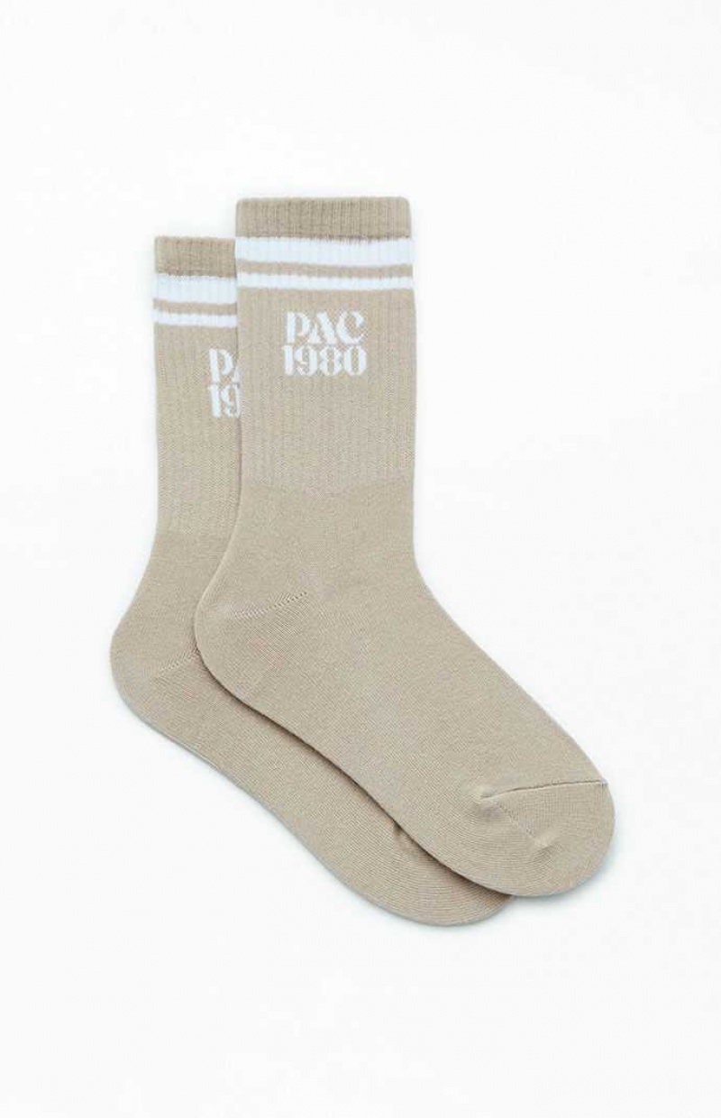 Calcetines PacSun Varsity PAC 1980 Crew Mujer Gris Marrones | HZLTM2163