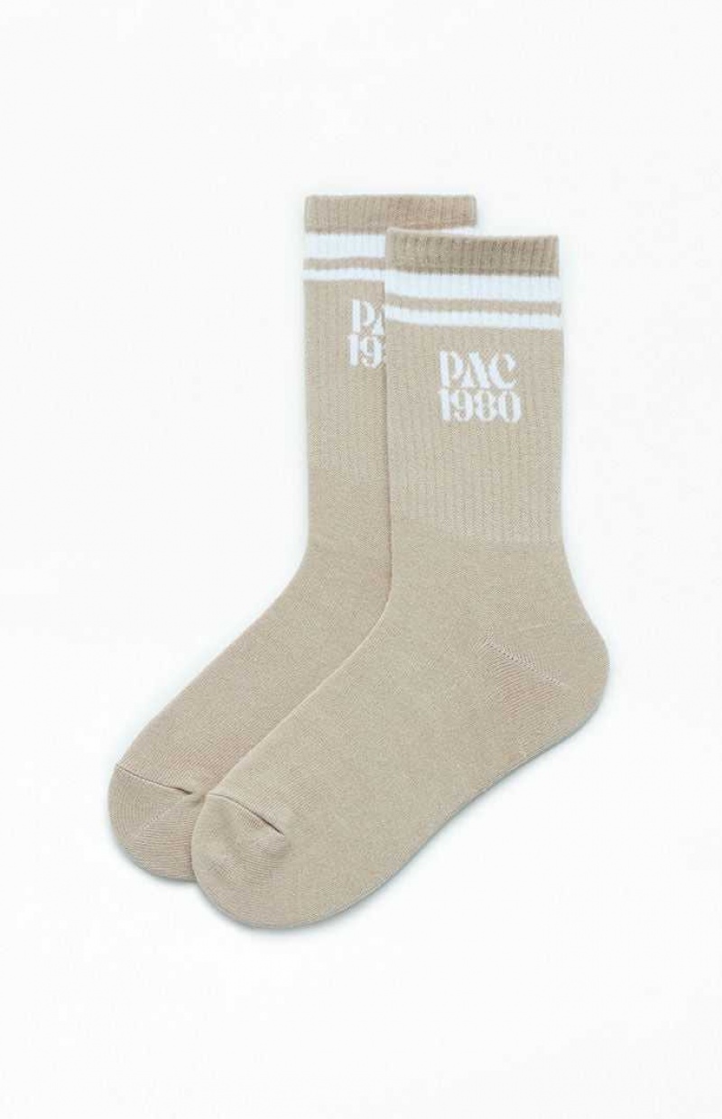 Calcetines PacSun Varsity PAC 1980 Crew Mujer Gris Marrones | HZLTM2163