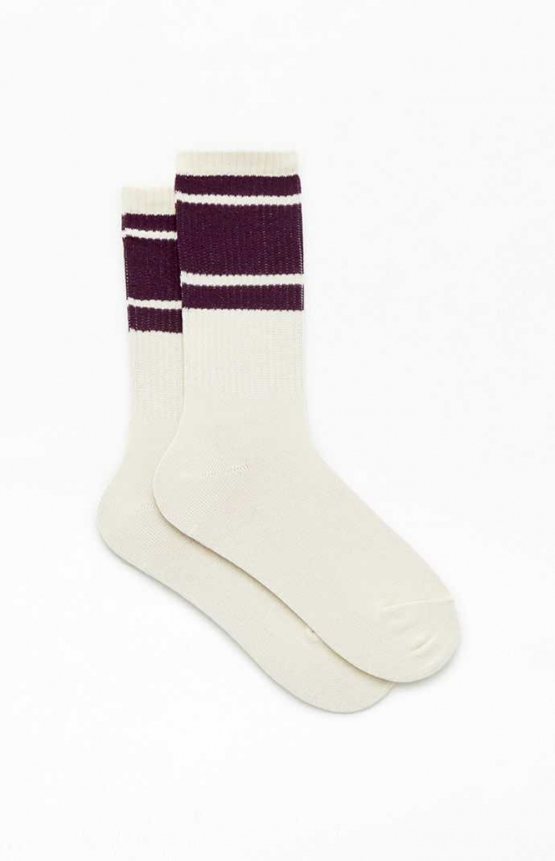 Calcetines PacSun Varsity Stripe Crew Mujer Creme | VLJNE0486