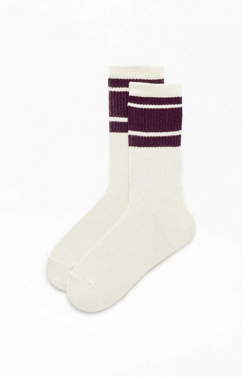 Calcetines PacSun Varsity Stripe Crew Mujer Creme | VLJNE0486