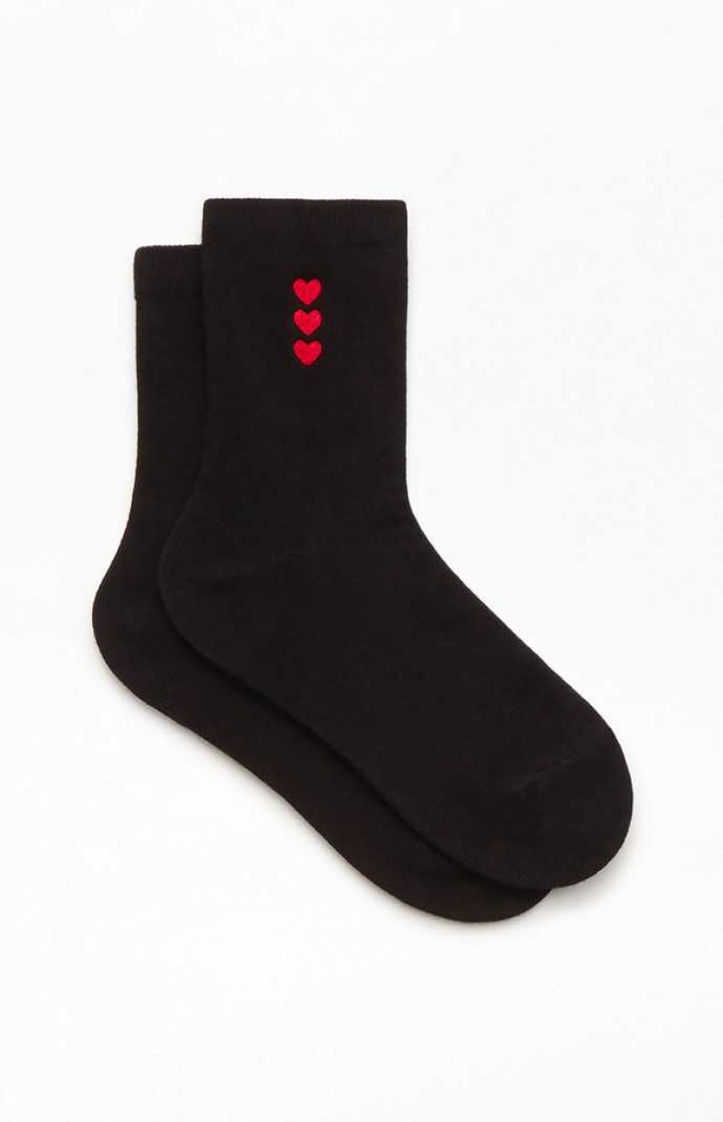 Calcetines PacSun Vertical Heart Crew Mujer Negras Rojas | MNGUH5376