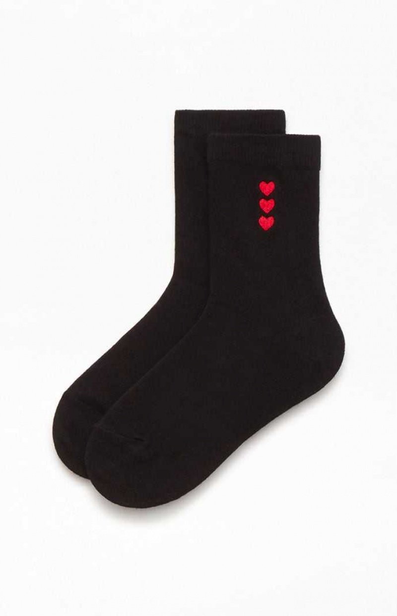 Calcetines PacSun Vertical Heart Crew Mujer Negras Rojas | MNGUH5376