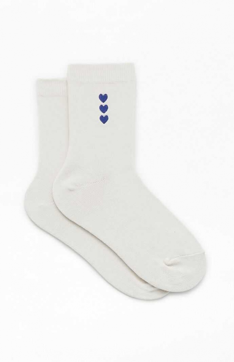 Calcetines PacSun Vertical Heart Crew Mujer Creme Azul Marino | GMUIW5214