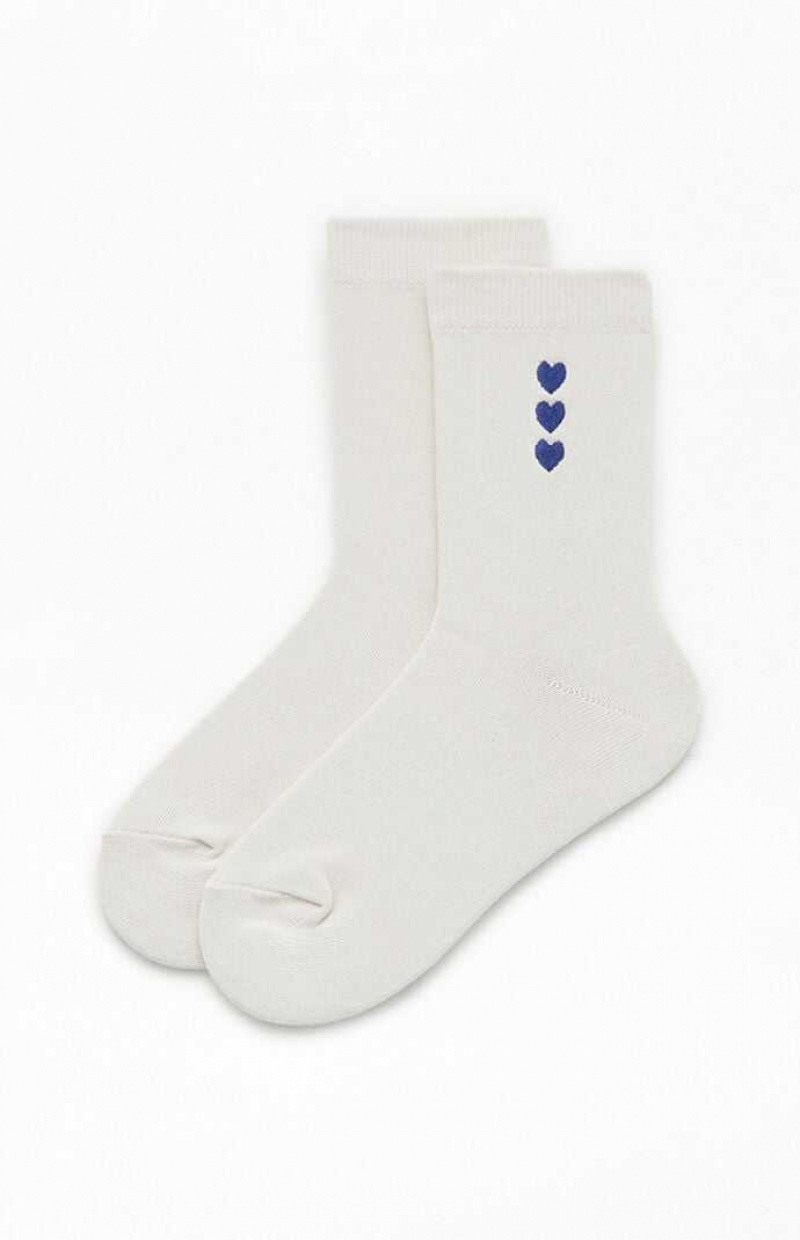 Calcetines PacSun Vertical Heart Crew Mujer Creme Azul Marino | GMUIW5214