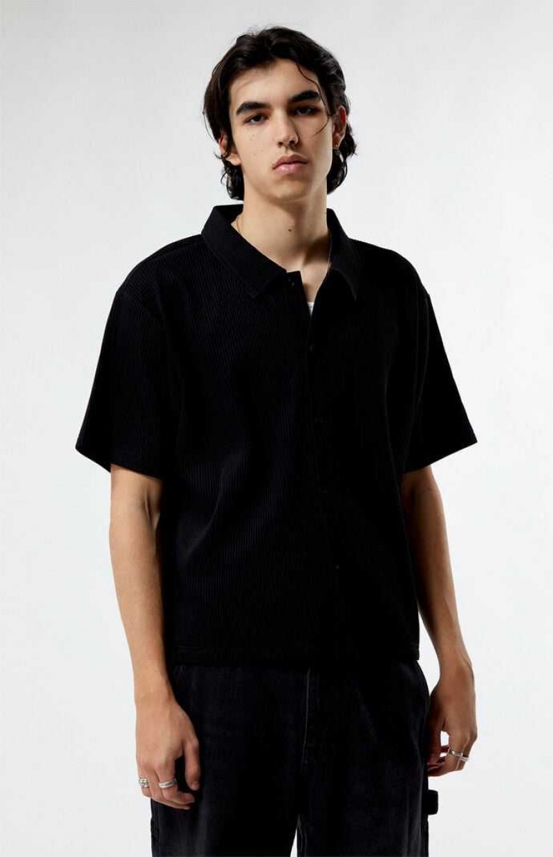 Camisas PacSun Acanalado Woven Camp Hombre Negras | JTXCF2095