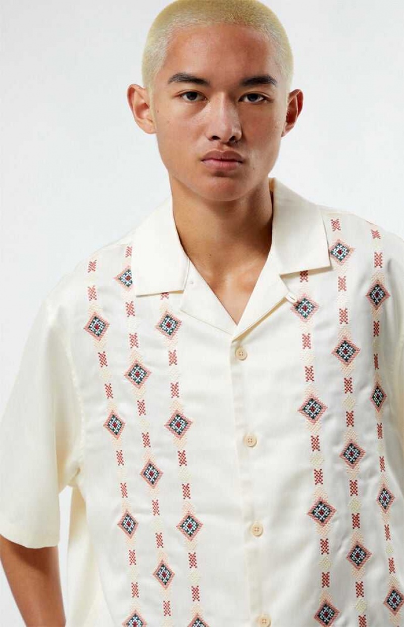 Camisas PacSun Archie Embroidered Oversized Camp Hombre Creme | WANOT0673