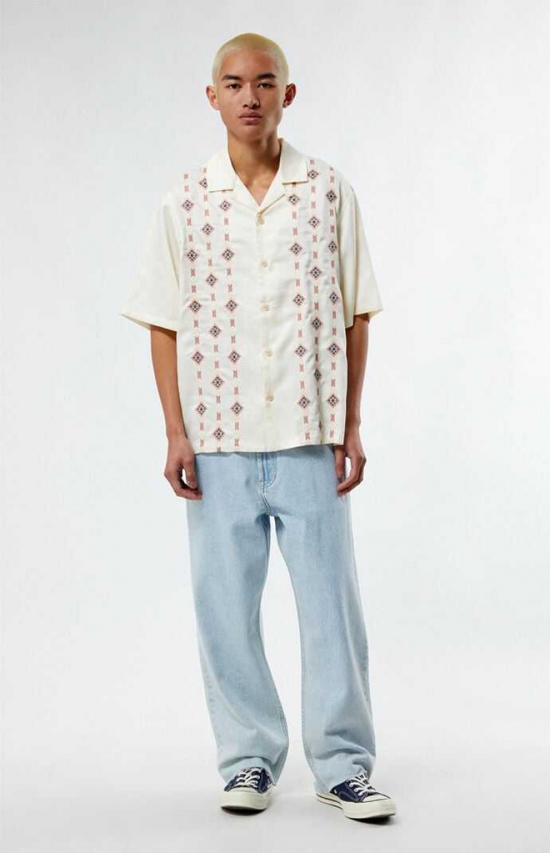 Camisas PacSun Archie Embroidered Oversized Camp Hombre Creme | WANOT0673